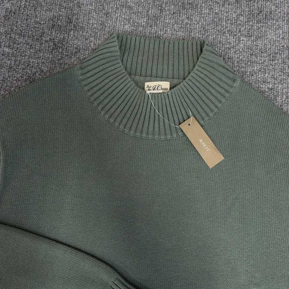 J.CREW Sweater Men Large Sage Green Heritage Cotton Mockneck Knit NEW